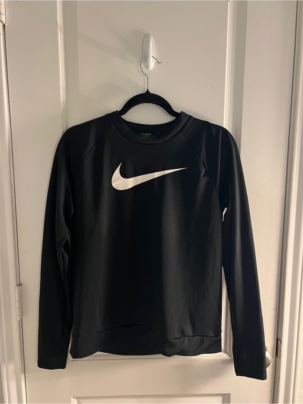 Nike Women's Black Crew Sweatshirt with White Swoosh Logo